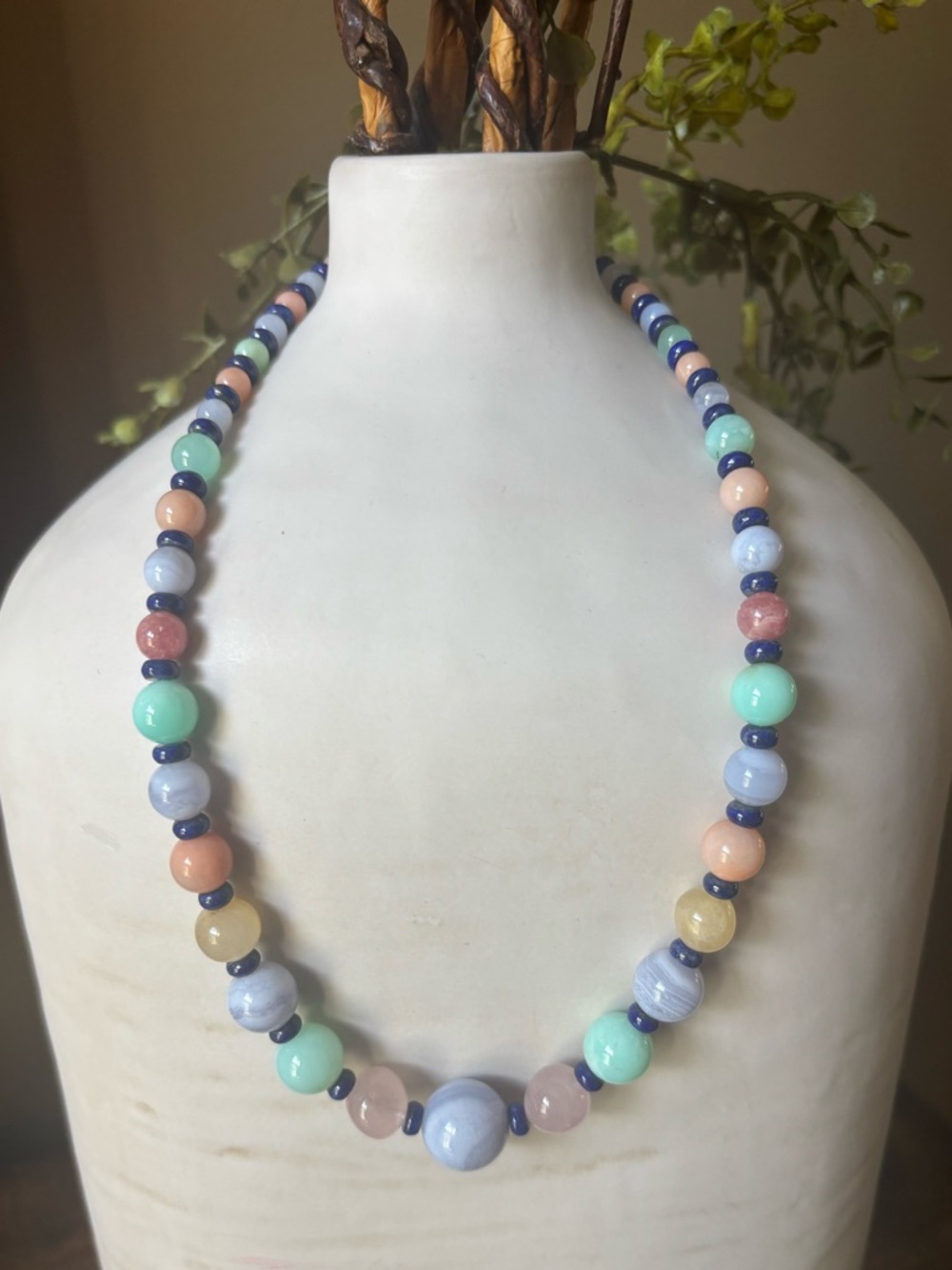 Jay King DTR Lavender Opal Madagascar Lapis Multi Gem Necklace 18” Beaded 925